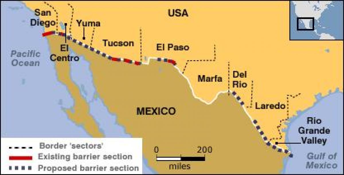 מפה של הגבול המקסיקני