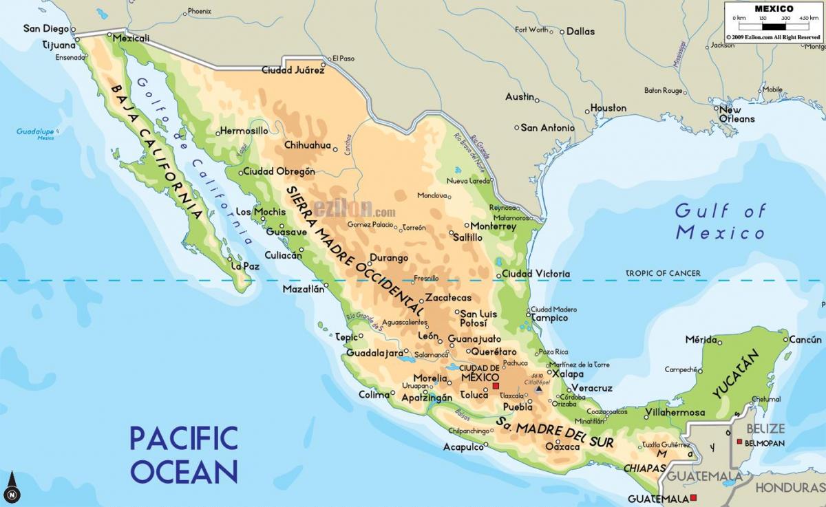 מקסיקו המפה הפיזית